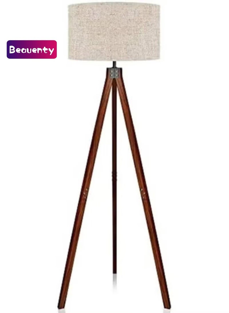 بيوينتي حامل إضاءة أرضي ثلاثي القوائم من الخشب، مصباح عمودي حديث بقاعدة E26، مصباح أرضي خشبي للقراءة بأرجل من الخشب الصلب للمعيشة، غرف الدراسة والمكاتب - Image 1